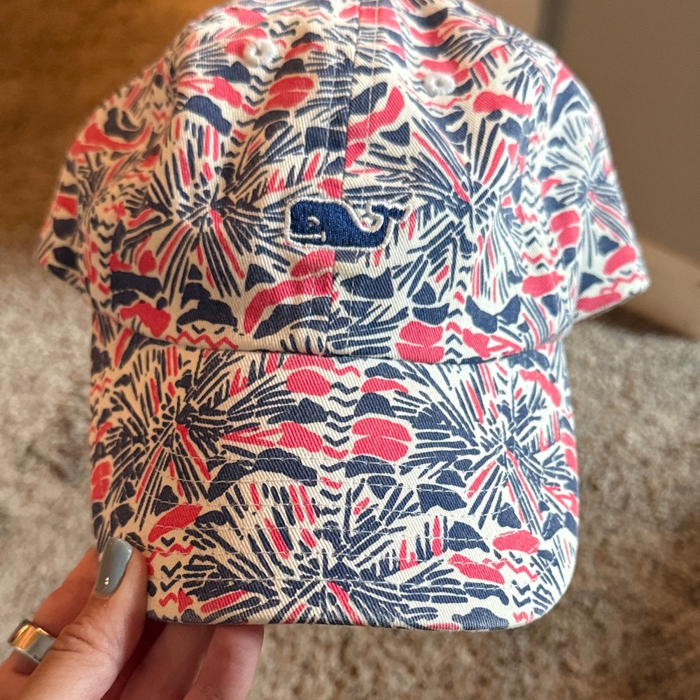 Vineyard Vines Coral and Navy Patterned Hat
